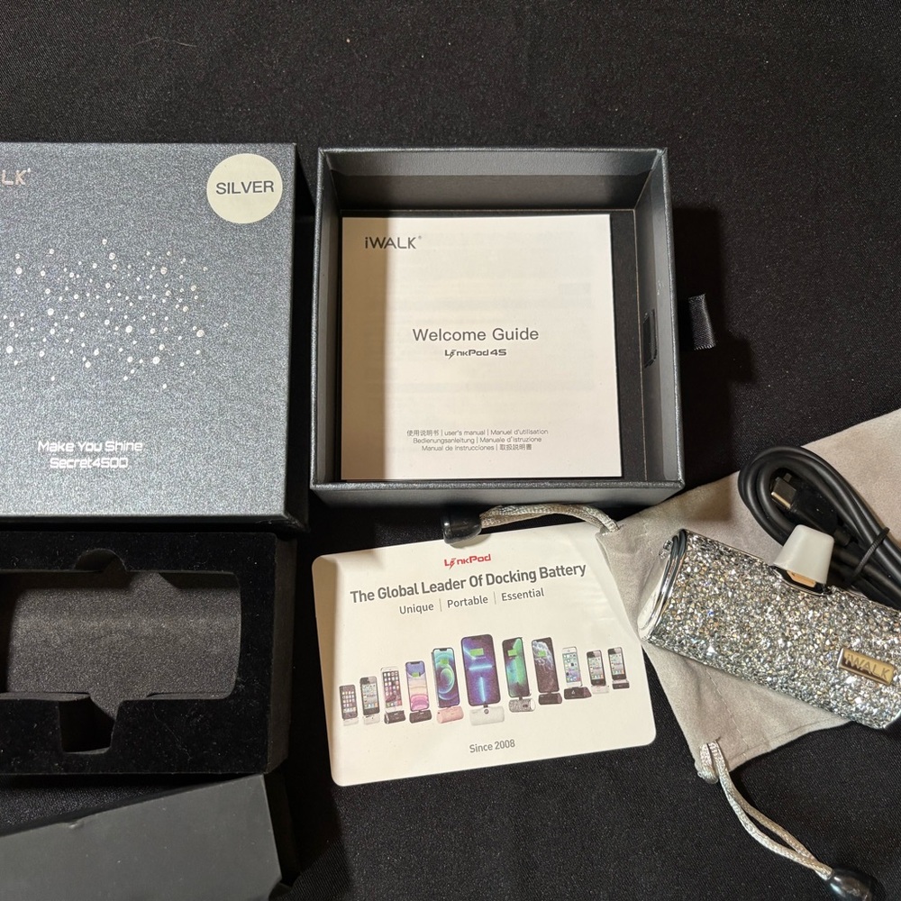 iWalk Portable Charger Secret 4500mAh Make You Shine Silver Sparkle
